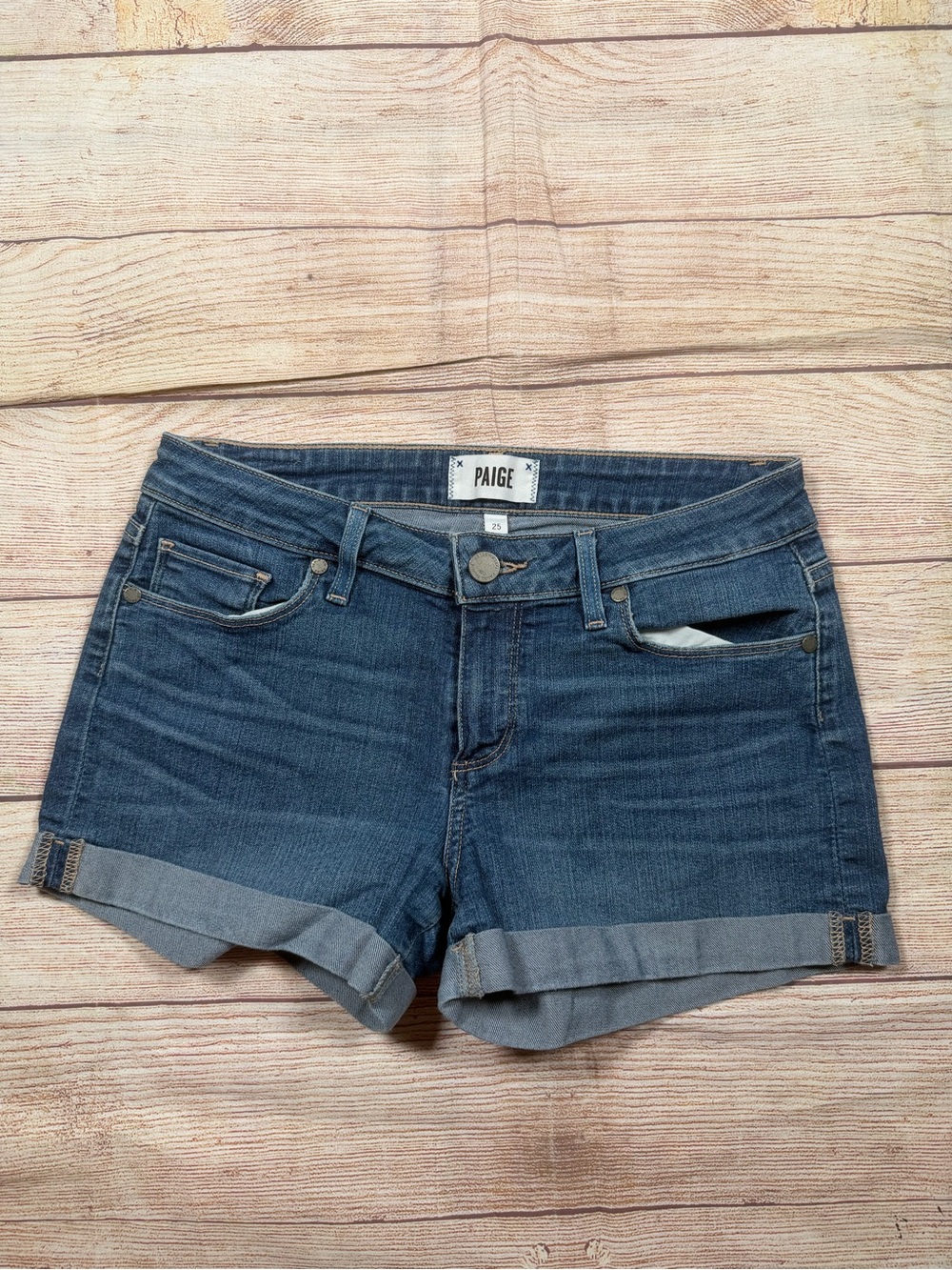 PAIGE Blue‎ Rolled Cuff Denim Micro Shorts